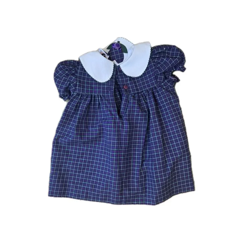 Vintage Purple Gingham Mardi Gras Smocked Bishop Dress Sz 12 Months